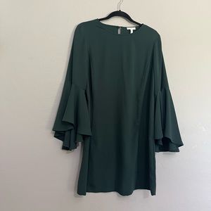 Leith hunter green bell sleeve dress
